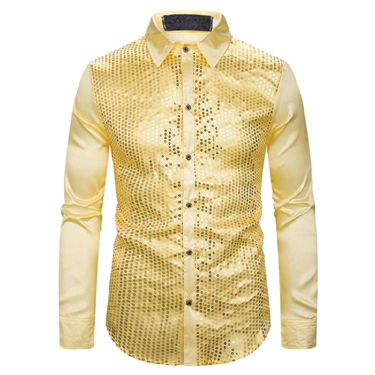Men's Shines Sequins Long Sleeve Button Down Shirt for Halloween Cosplay 70s Disco Party Dress Shirt