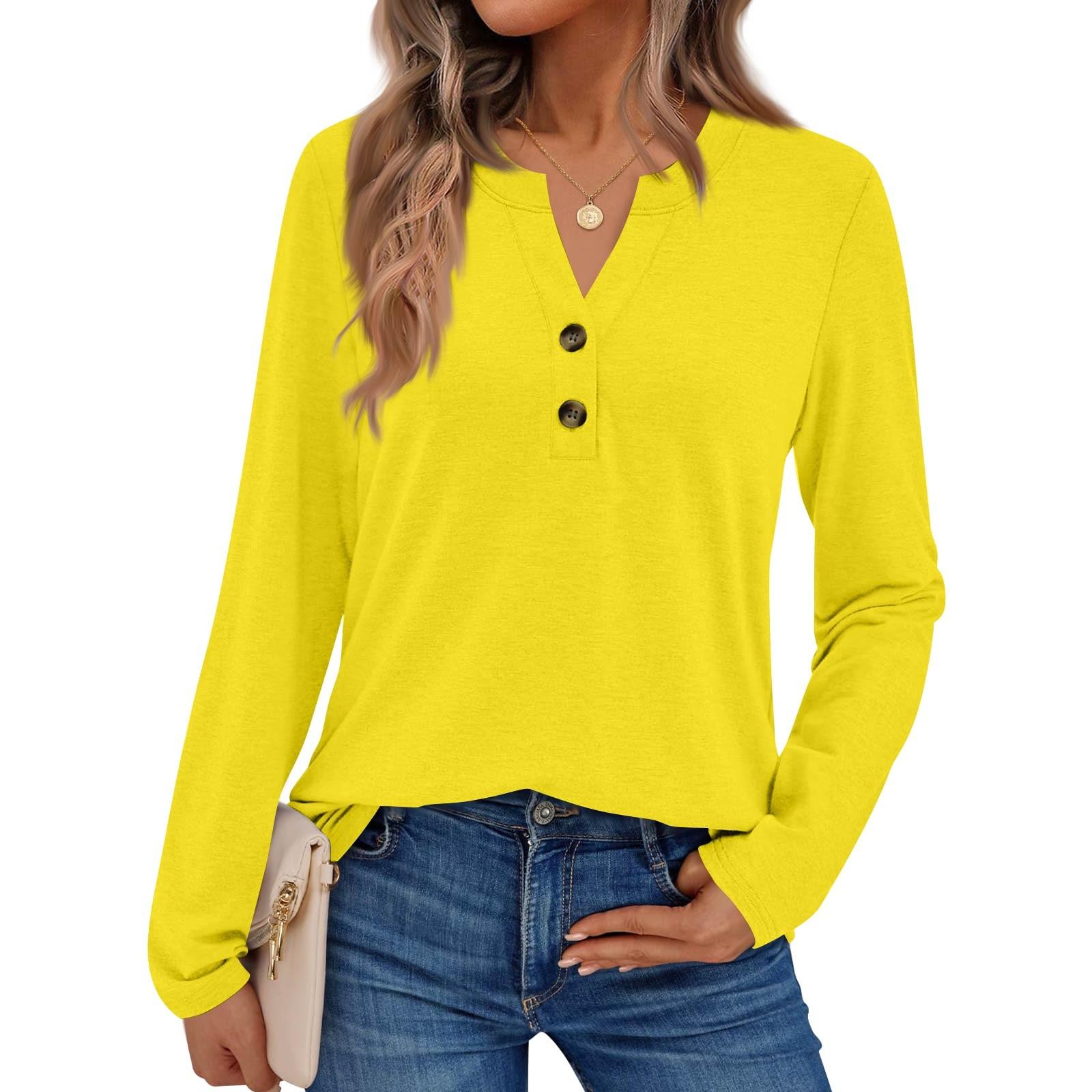 

Женские однотонные рубашки с длинным рукавом Элегантные повседневные топы Модные рубашки Топы L жёлтый