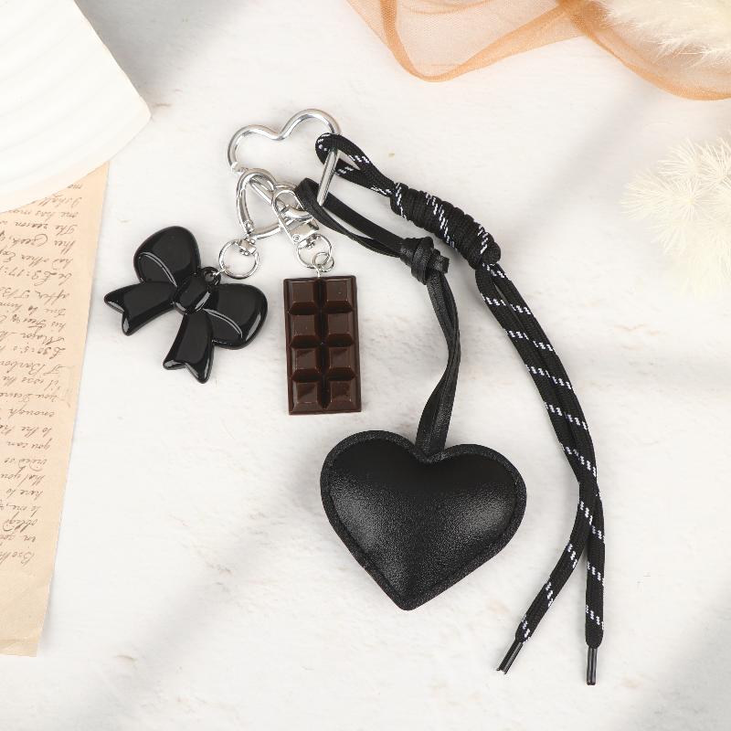 Fashionable Retro Bow Heart Bag Charm Y2K Ins Style Woven Rope Keychain Pendant Girly Trendy Car Key Holder Gifts