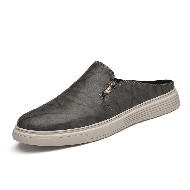 

8699 Men S Shoes Muller Shoes Half-Support Shoes Spring And Summer Bag Head Cover Feet One Pedal Flat-Soled Cowhide Surface Cool Slippers Casual Shoes 45 сірий колір