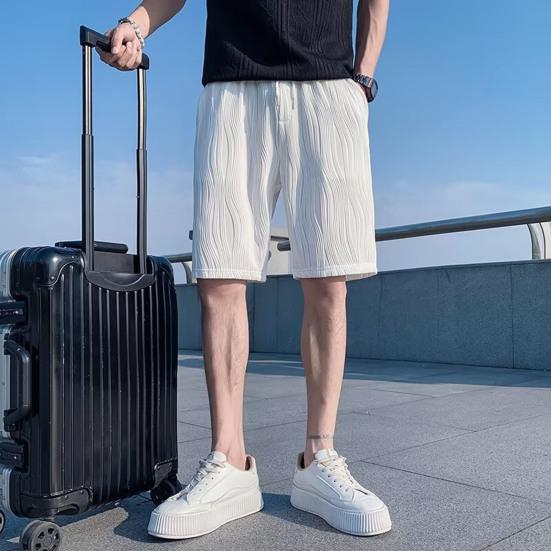 Men Shorts Elastic Waistband Drawstring Design Summer Athletic Pants with Pockets Quick Drying Loose Fit Fitness Short Pants