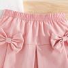 New Girls' Puff Short Sleeve Top with Heart Bow Short Skirt Set Fashion Set