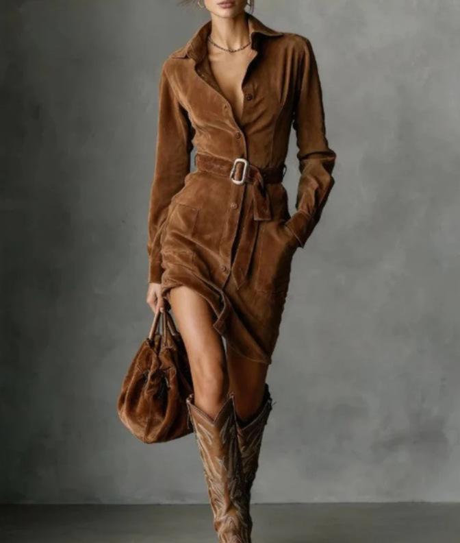 Autumn suede fashion long-sleeved lapel single-breasted