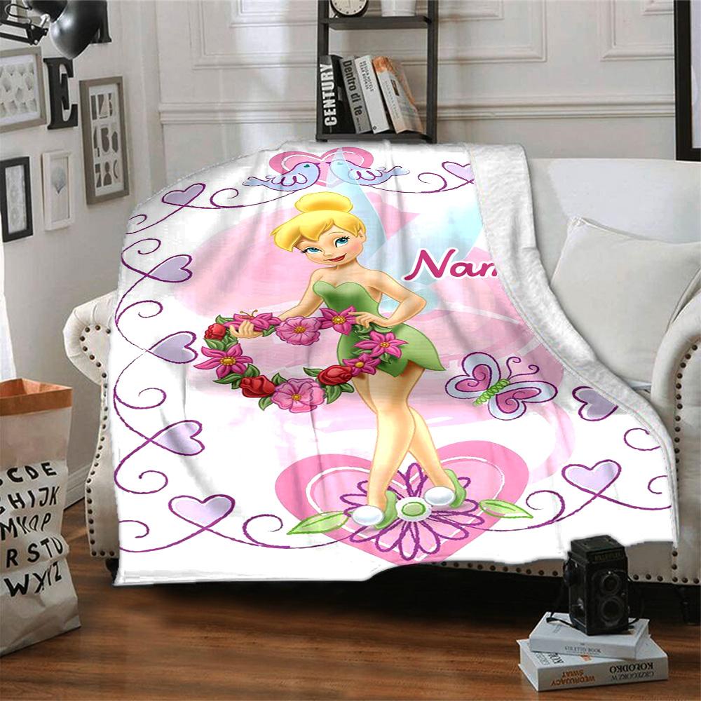 Custom Name Tinkerbell'S Magical Flight Flannel Blanket For Super Soft Cute Comfort Blanket For Travel Bedding Couch Sofa Blanket