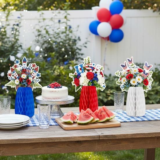 3Pcs Honeycomb Ball Ornament Decorative Hanging Balls USA Themed Indoor Outdoor Festive Atmosphere Holiday Party