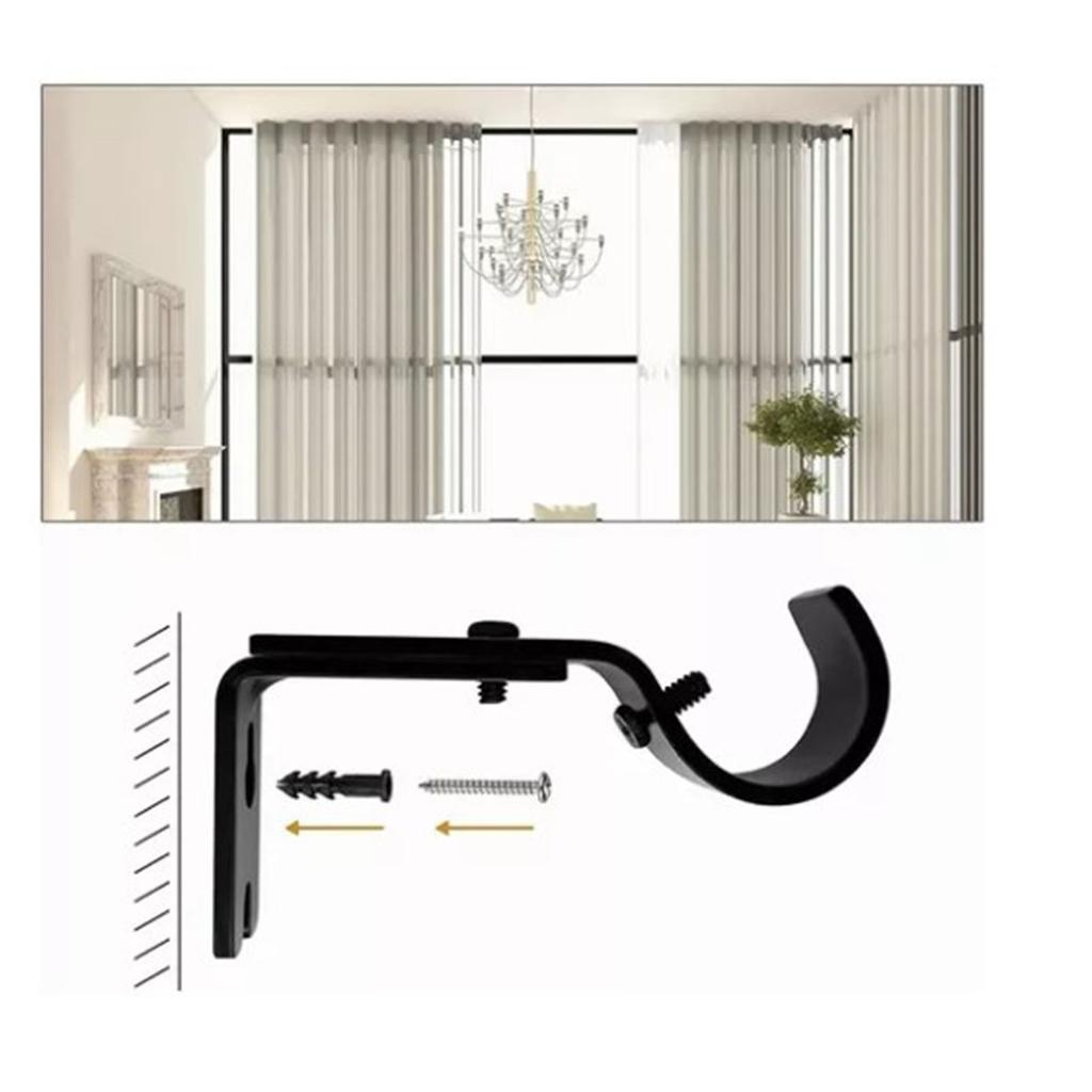 3PCS Adjustable Curtain Rod Brackets Iron Curtain Rod Support Hanger for Wall Black