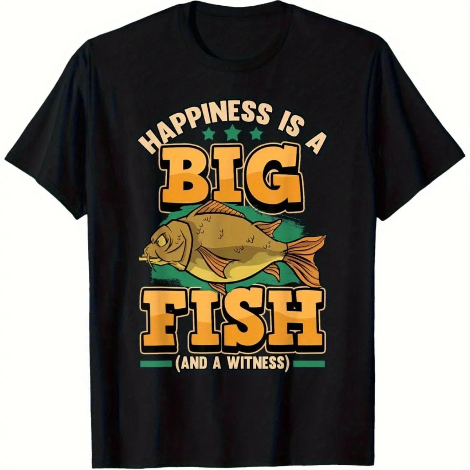 Playful Humor Big Fish MenS Fishing TShirt Cotton Crew Neck Black Comfort Fisherman Graphic Humorous Clothing Crew Neck Tshirt S