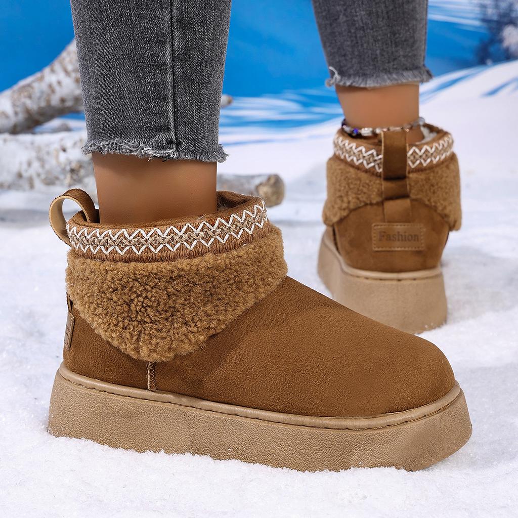 Warm Thicken Plush Cotton Shoes Women 2025 Winter Non Slip Thick Botton Snow Boots Woman Faux Fur Chunky Platform Ankle Botas