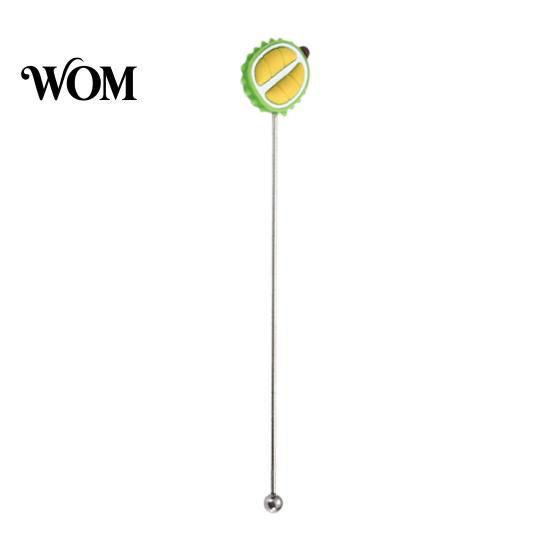 Cartoon Fruit Stirrer Cocktail Stir Stick, Stainless Steel Mixing with Durian Pineapple Strawberry Smooth Stick Watermelon Rubber Top Decor, Drink for