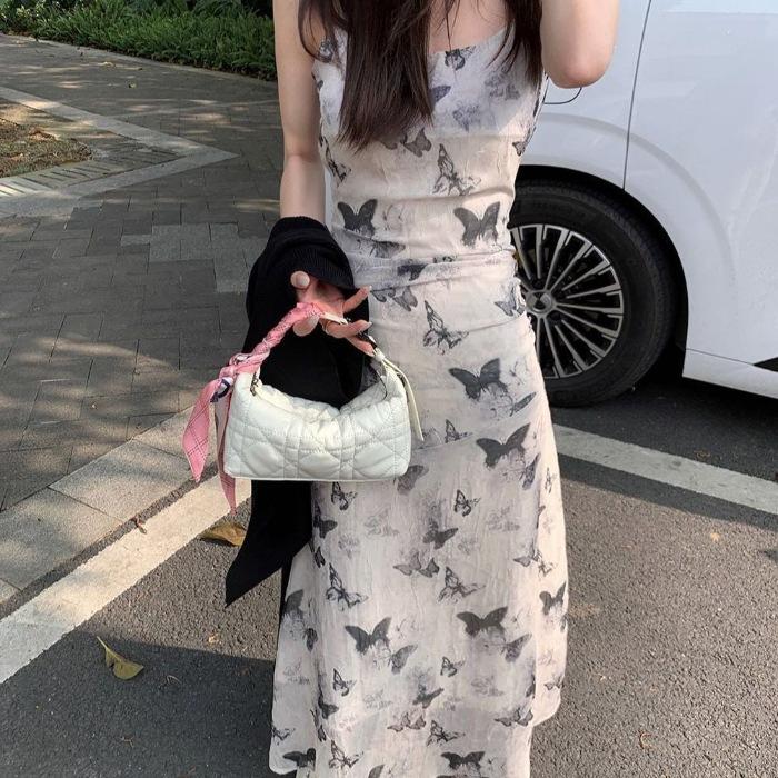 New Chinese ink butterfly printing suspender dress femininity high-end long skirt 2026 summer new