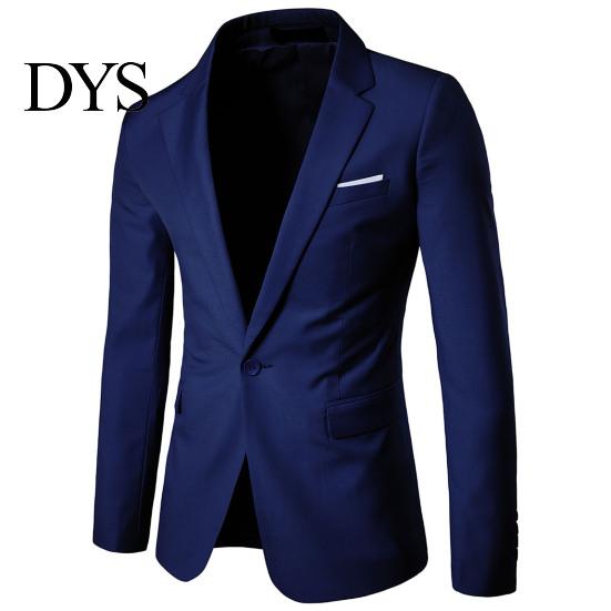Suit Jacket Men Blazer Single Button Solid Color Turndown Collar Lapel Plus Size Slim Pockets Coat for Office Male