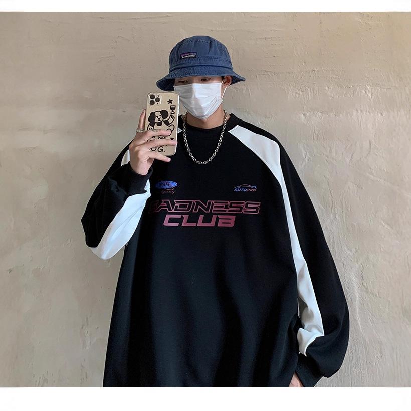 Vintage Rundhals Pullover Herren Frühling und Herbst Schwerer Amerikanischer Vintage Herbst Trendiges High Street Oberteil Langarm