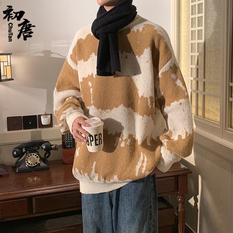 Herren Amerikanischer Retro Tie-Dye Colorblock Strickpullover