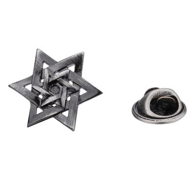 Rockyu Men's Hexagonal Star Chest Pin, Gunmetal Stainless Steel, 3D Design, Fashion Accessory, Business, Wedding, Stylish Design