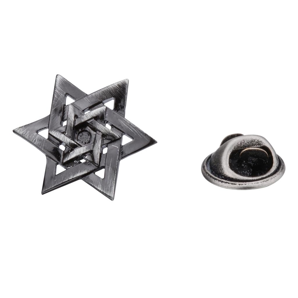 Rockyu Men's Hexagonal Star Chest Pin, Gunmetal Stainless Steel, 3D Design, Fashion Accessory, Business, Wedding, Stylish Design