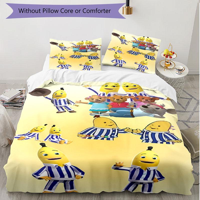 3-teiliges Bettbezug-Set (1 * Bettbezug + 2 * Kissenbezug, ohne Kern), Bananas in Pyjamas Aufdruck Weiches Ganzjahres-Bettwäscheset, Heim-Schlafzimmer-Dekoration Geschenk