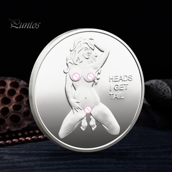Sexy Women Coin Heads And Tails Date Night Coin Metal Double-Sided Lucky Token Adults Challenge Coin Prank Gift for Men Women Valentine's Day