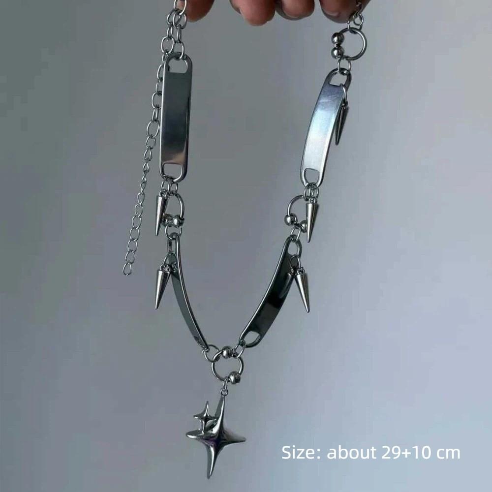 New Gothic Punk Star Riveted Choker Silver Y2K Spliced Cross Necklace Metal Hip Hop Necklace Jewelry