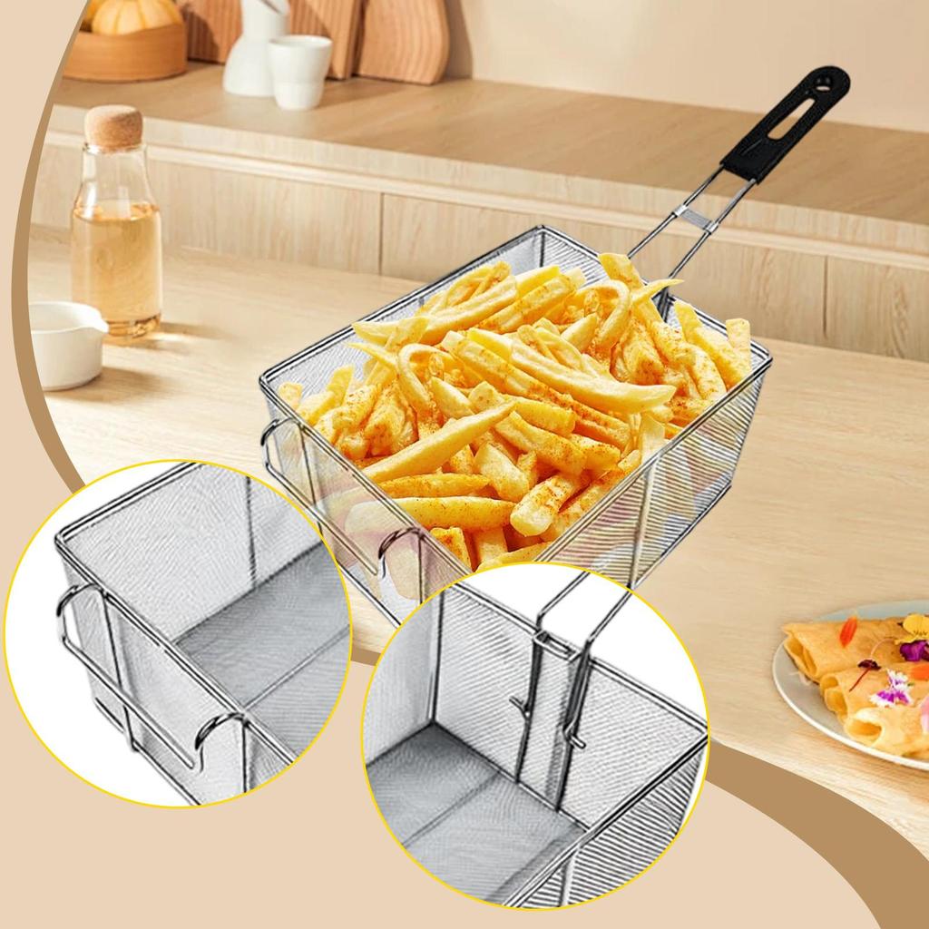 Deep Fry Basket with Front Hook Multipurpose Holder Frying Serving Strainer for