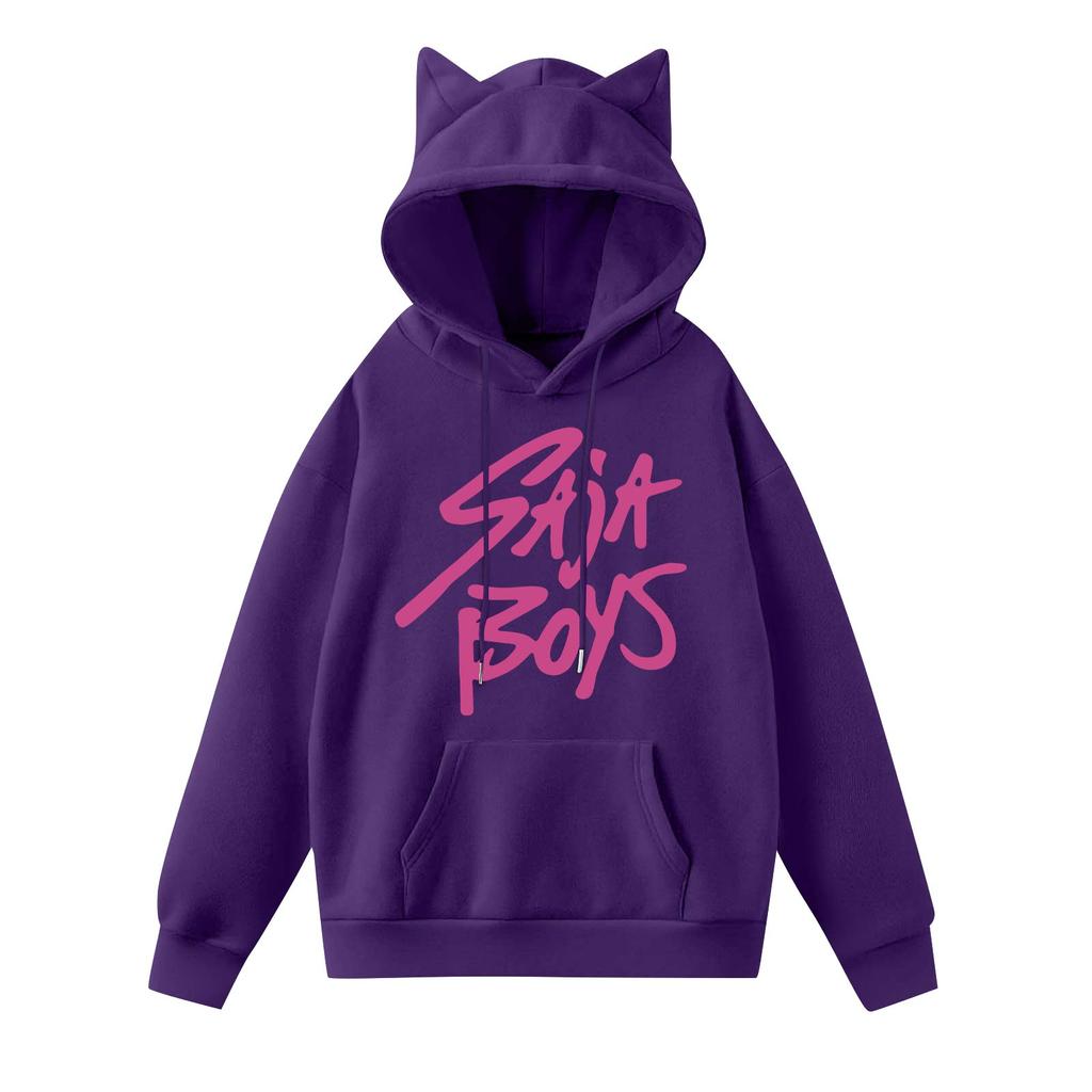 Ladies Fashion Casual Long Sleeve Printed Round Neck Hoodie Pullover Top With  Pockets