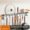 Stainless Steel Kitchen Hook Rack No Drill Wall Mount Storage Rail for Pot Lid Knife Spatula & Spoon Multi-functional Kitchen Organizer