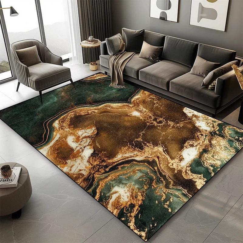 Luxury Marble Carpet Living Room European Style High-grade Non-slip Soft Large Rugs Bedroom Decoration Bedside Plush Floor Mats