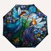 Enchanted Garden Fairy Stained Window PanelUmbrella, Portable 3-Fold Compact Umbrella for Men & Women Gift