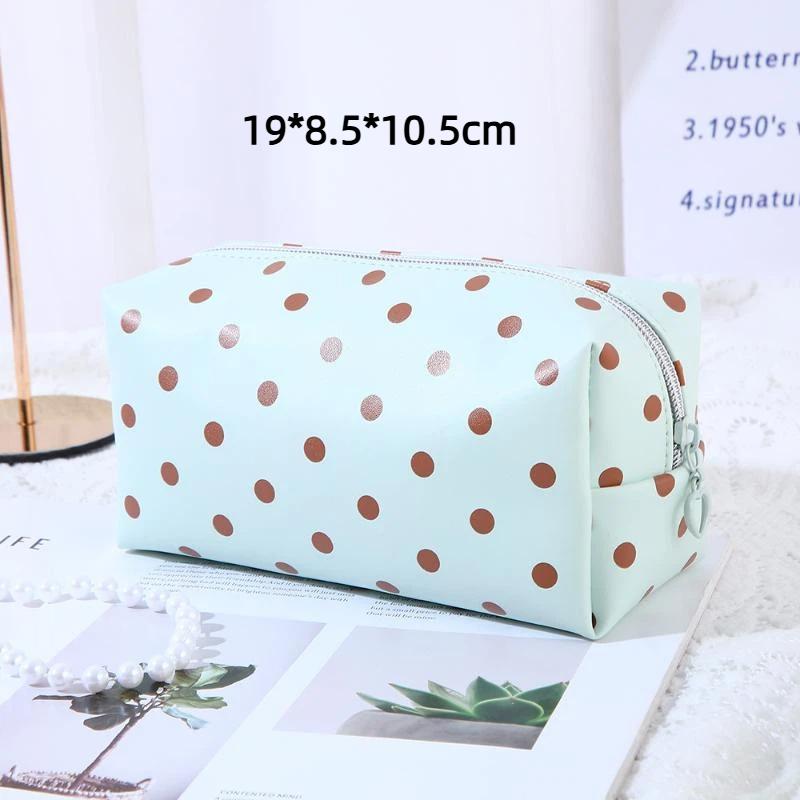 1/3Pcs Pink Polka Dot Pu Makeup Bag Set Large Capacity Sturdy Handle For Travel Daily Cosmetic Storage