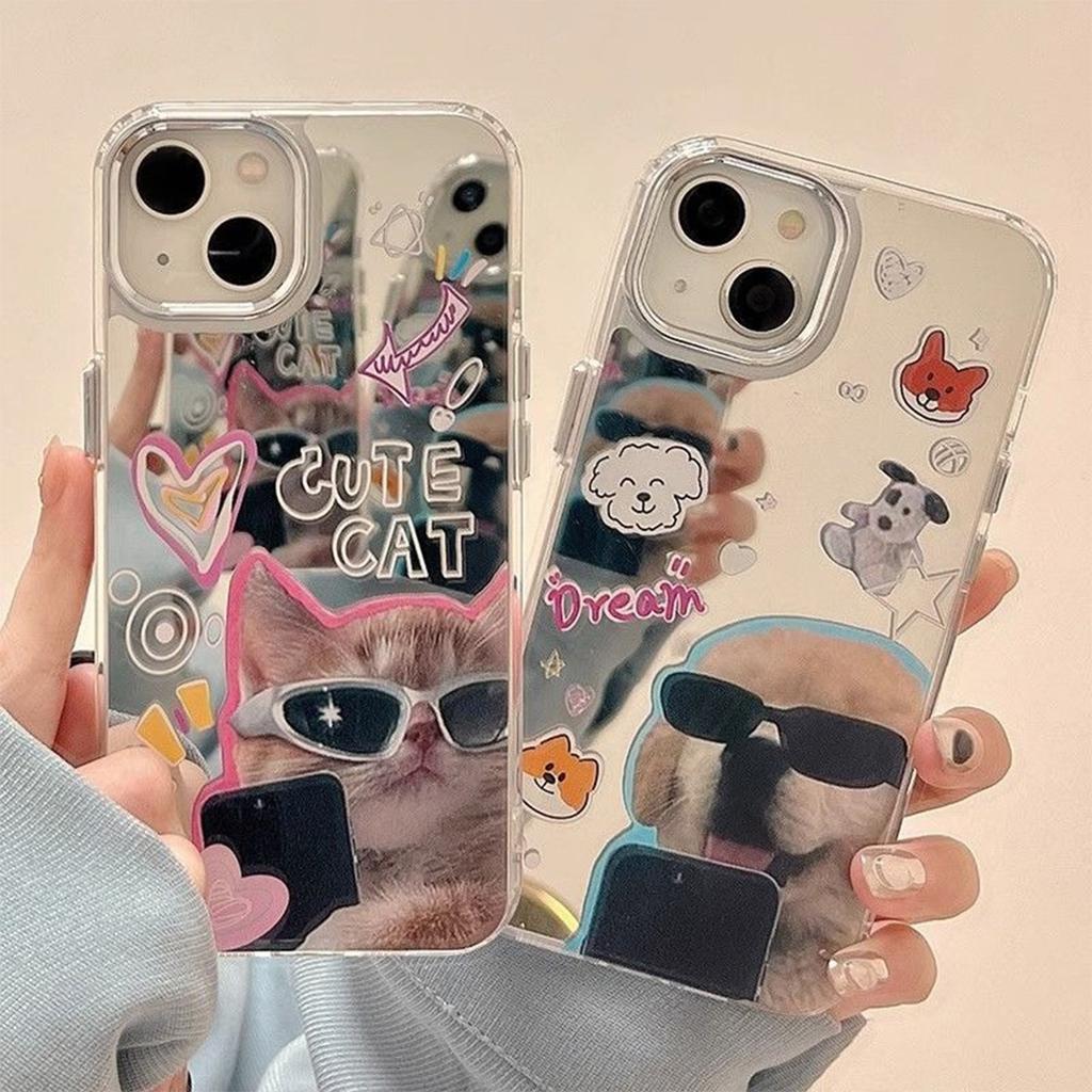 For Huawei Summer Acrylic Mirror Case Ultra-Thin Case Lanyard Mirror Phone Case Stand Cartoon Style