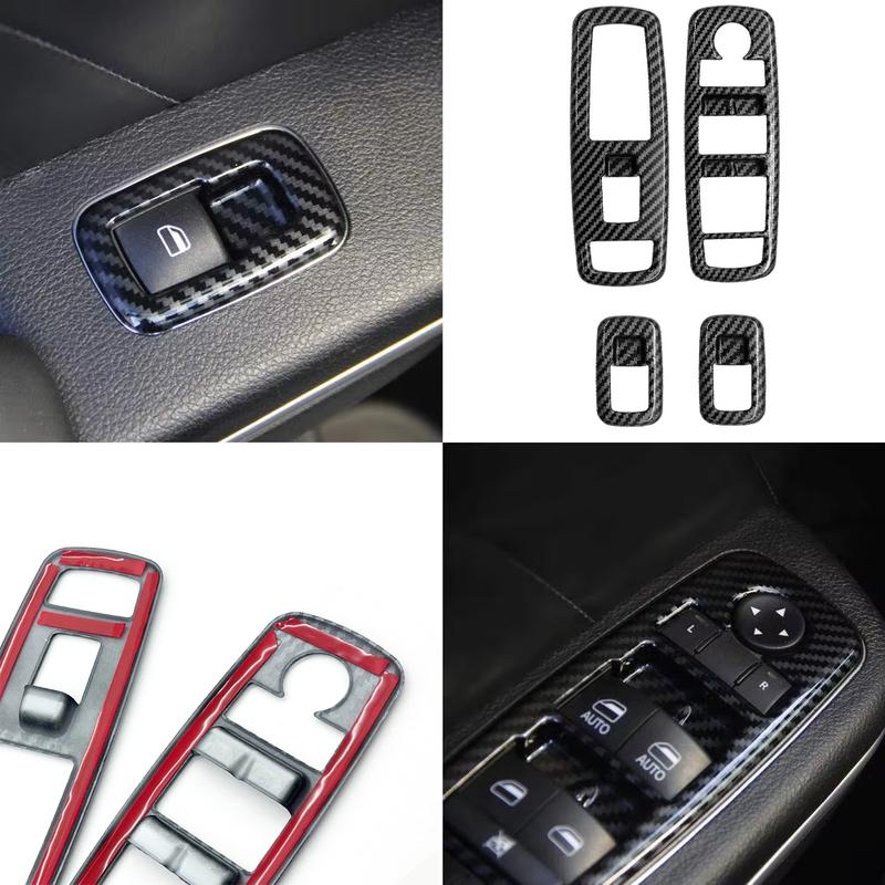 For Dodge Charger 2016-2021 Inner Window Lift Panel Trim Black Carbon Fiber ABS Decora Interior Window Switch Cover Trim 4pcs