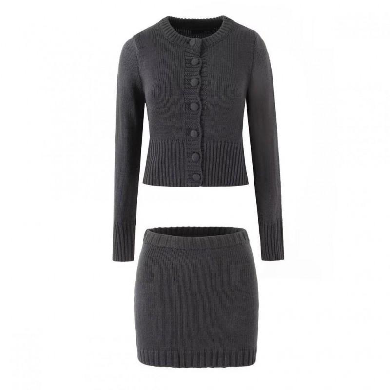 Womens Knit Cardigan Short Top Slim Skirt Set Streetwear