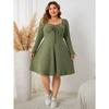 New PLUS SIZE Women's Dress Square Collar Dress Long Sleeved Short Skirt for Women