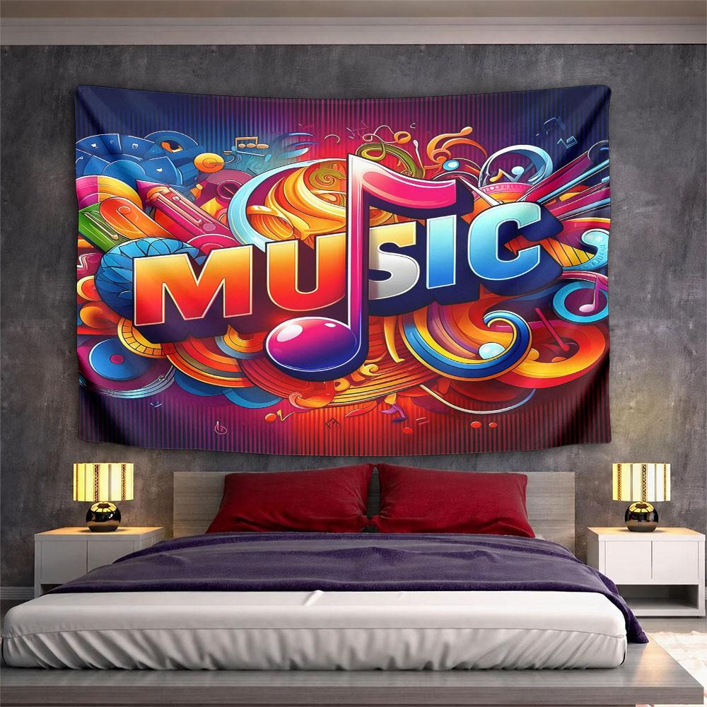Colorful Music Design with Notes and Swirls Pattern Wall Hanging Tapestry Decorative Tapestry Home Decor for Bedroom and Living Room
