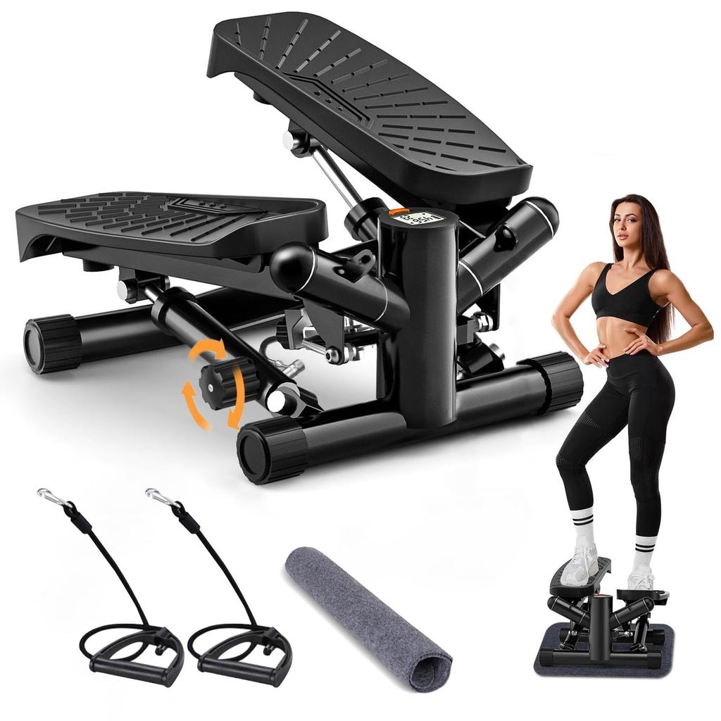 JPStriv Quiet Stepper Adjustable Resistance Rubber Band Mat Included LCD Monitor Cardio 125kg Weight Capacity 2025 Upgraded Model &
