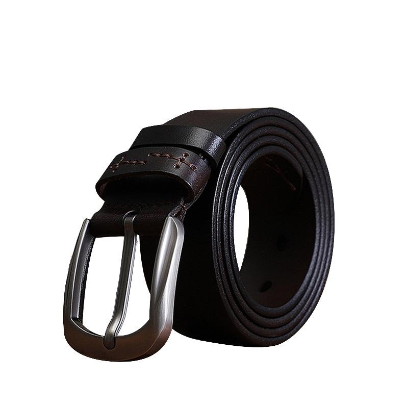 The First Layer Of Pure Cowhide Belt Men'S Green Handmade Belt Leather Pin Buckle Simple Retro Denim