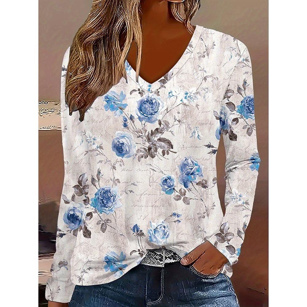 European and American Women's Casual Long Sleeved Printed Fashionable T-shirt, Streetwear Top