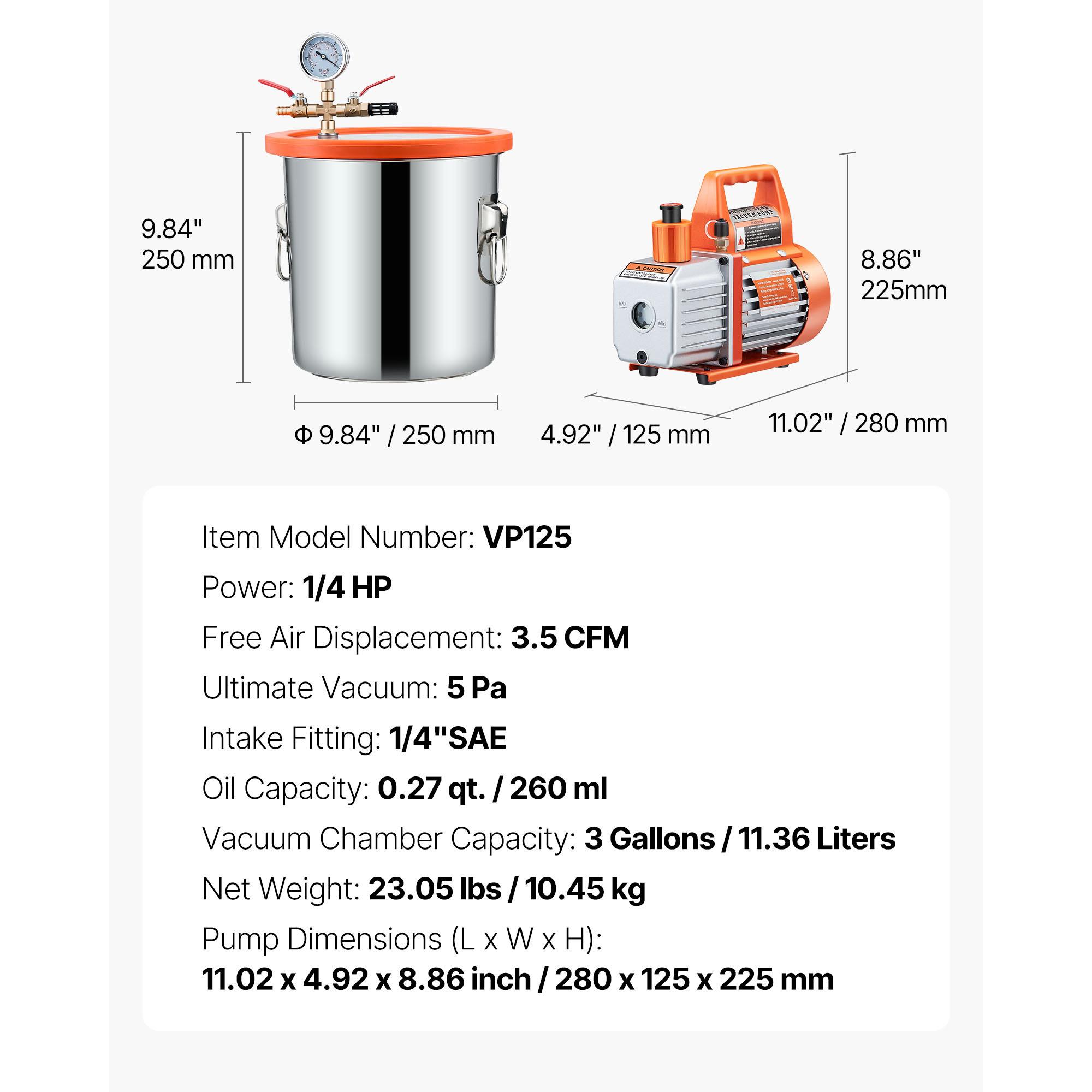 SucceBuy 3.5 CFM Single Stage Pump & 3 Gallon Vacuum Chamber Degassing Chamber Kit for Stabilizing Wood Degassing Silicone Resin EU