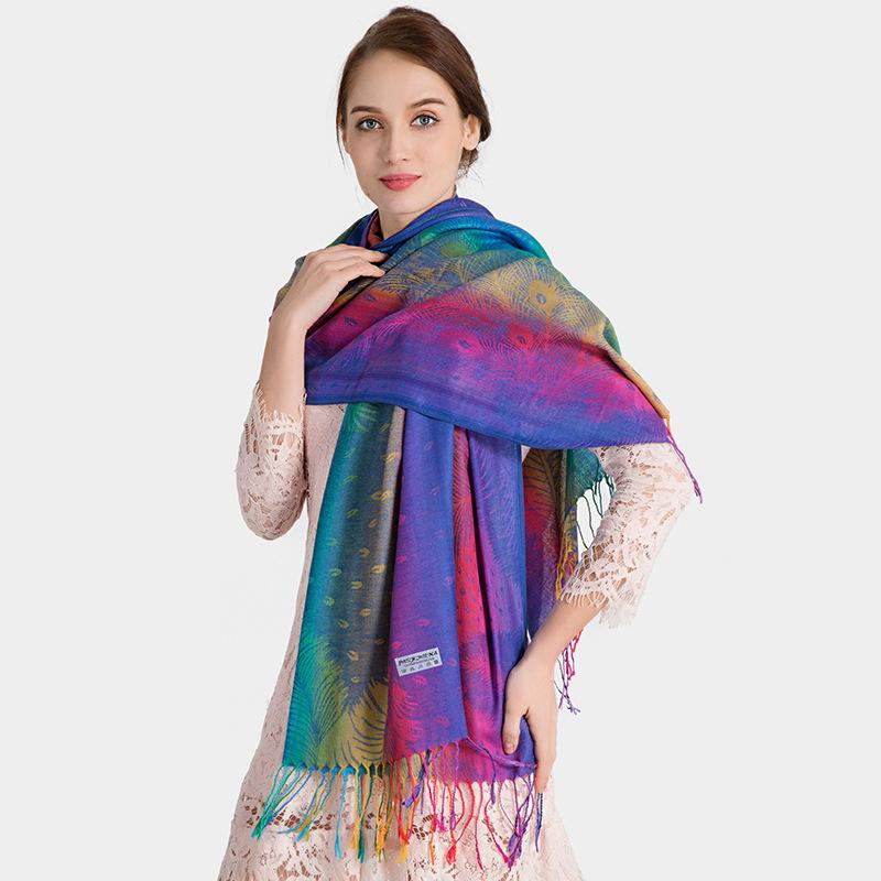 Colorful Jacquard Autumn and Winter Pashmina Scarf for Women Long Tassel Bufanda Mujer Shawl Female Stole Trip Warm Headscarf
