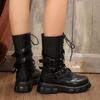 Large Size Round Head Rivet Lace-up Metal Buckle Women's Boots Autumn and Winter Medium Tube But Knee Wear Locomotive Boots