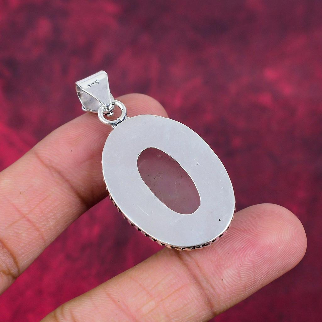 Wisiorek z różowego kwarcu, ręcznie robiony, najnowszy projekt biżuterii, 925 solidny wisiorek z kamieniem szlachetnym, prezent dla matki