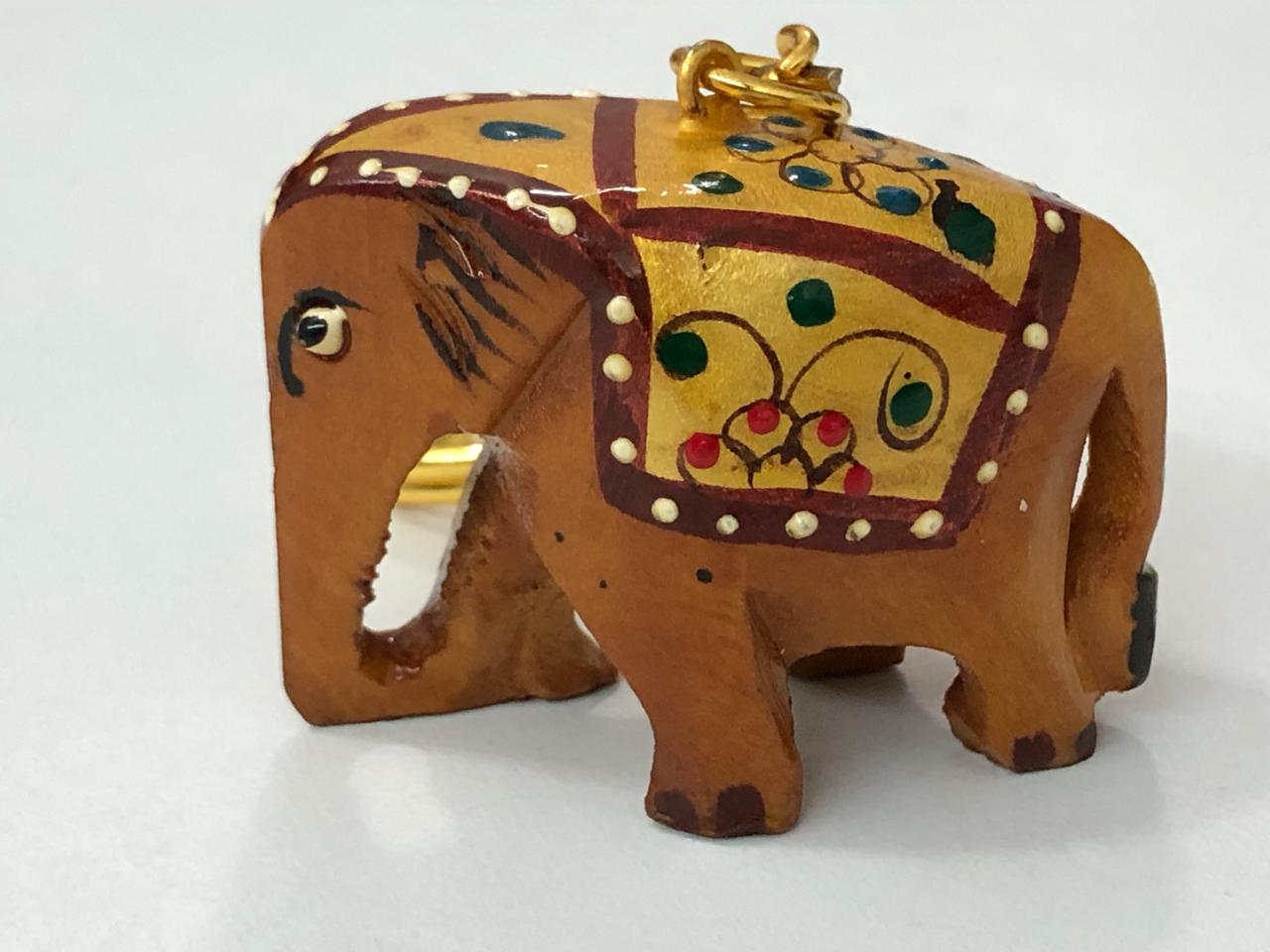 RSINC Arts Ручная работа, Деревянный брелок-слон, Позолоченная цепочка, Традиционный индийский дизайн, Декоративный брелок для автомобиля