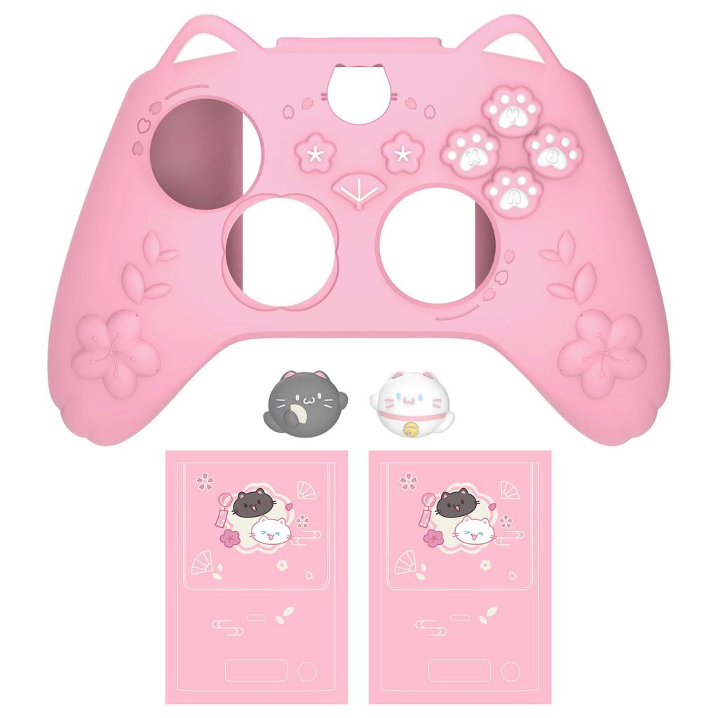 PlayVital Silicone Cover for Xbox Series Sakura Kitten Design Grip Cover Thumbstick Caps Stickers Soft Rubber Case for Xbox Wireless Controllers X/S