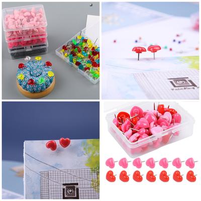 100Pieces Heart Shaped Push Pins with Case for Office Bulletin Boards Colorful Pushpins Plastic Map Pins for Cork Board