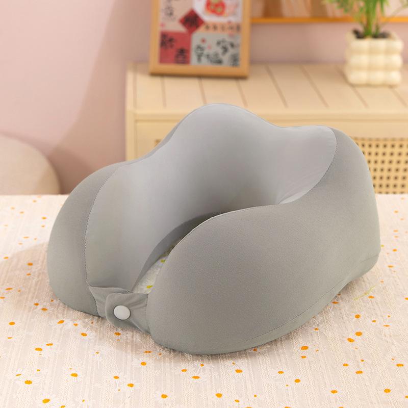 Travel Memory Foam U-Shape Pillow with Compact Storage & Dual-Peak Neck Support