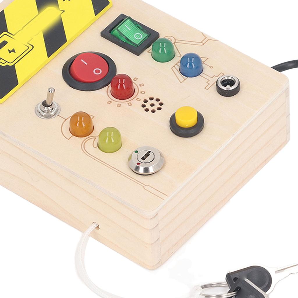 Kids LED Wooden Toy Educational Simulation Key Lock Pluggable Wire Motor Skills Activity Board for 36 Months and Above Short Type Rectangular
