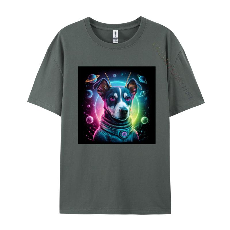 Camisa Tops Shirts Alien dog In Space Tshirts Problem Solved T Shirt Men Crazy Alien Dog Pure Cotton Tshirts