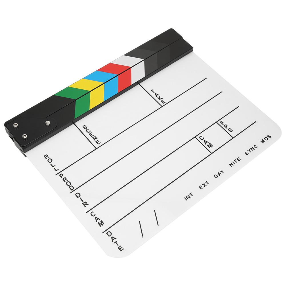 30x25CM Acrylic Movie Clapperboard Professional Director Action Clap Film Photography Tool(Colorful Stripe White
