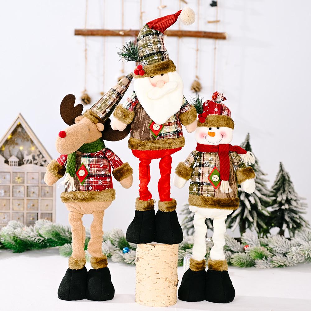 Stretchable Retro Snowflake Plaid Doll: Christmas Fabric Decoration for Hotel and Mall Desktops