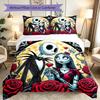 3pcs Duvet Cover Set, Halloween Jack Sally Skull Bedding Set, Machine Washable, Breathable Fabric, All-Season Cozy Bedroom Accessory