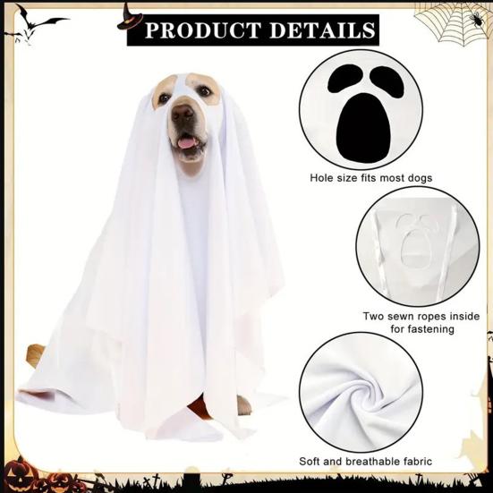 Halloween Pet Costume Scary Dog Cosplay Ghost Cloak Hood Outfit Breathable Festive Apparel for Halloween Christmas Masquerade